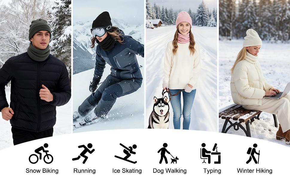 [Buy 1 Hat Get 1 Free Neck Gaiter] Viyawise Satin Lining Solid Color Beanie Hat for Men & Women - Ultra Soft, Stretchy Ribbed Knit, Foldable Design for Daily Use & Outdoor Activities Ear Cover Warm