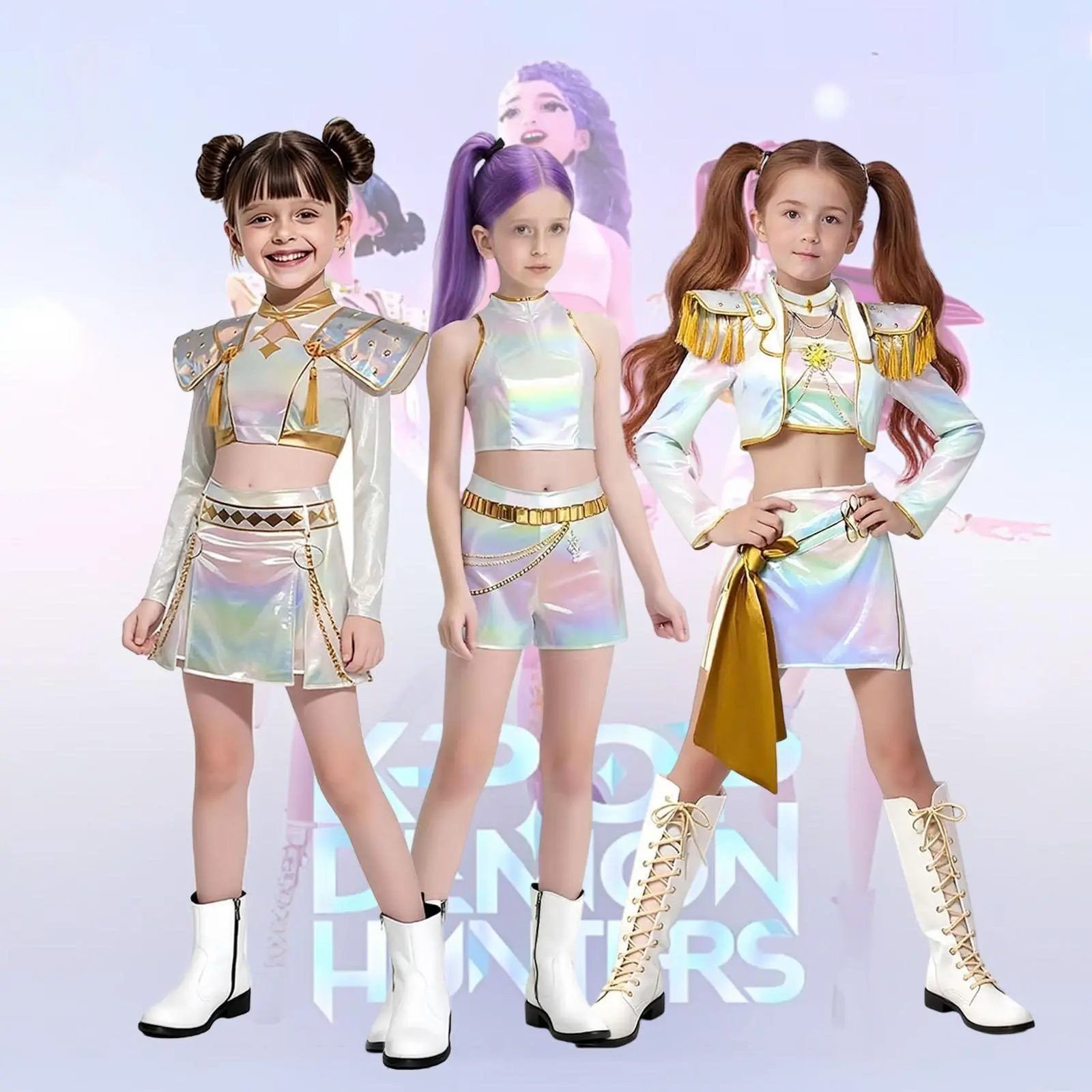 Viral KPop Dance Costume for Girls | Sparkly Halloween Outfit l Kids Anime Cosplay Set with Skirt & Top | Perfect for Concerts & Parties, Matching Sets