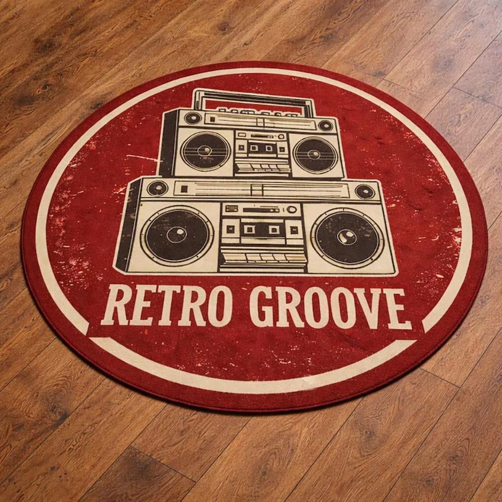 Retro Groove Round Rug, Vintage Style Living Room Sofa Runner, Bedroom Bedside Non-Slip Mat, Washable Decorative Carpet, Multi-Scene Use