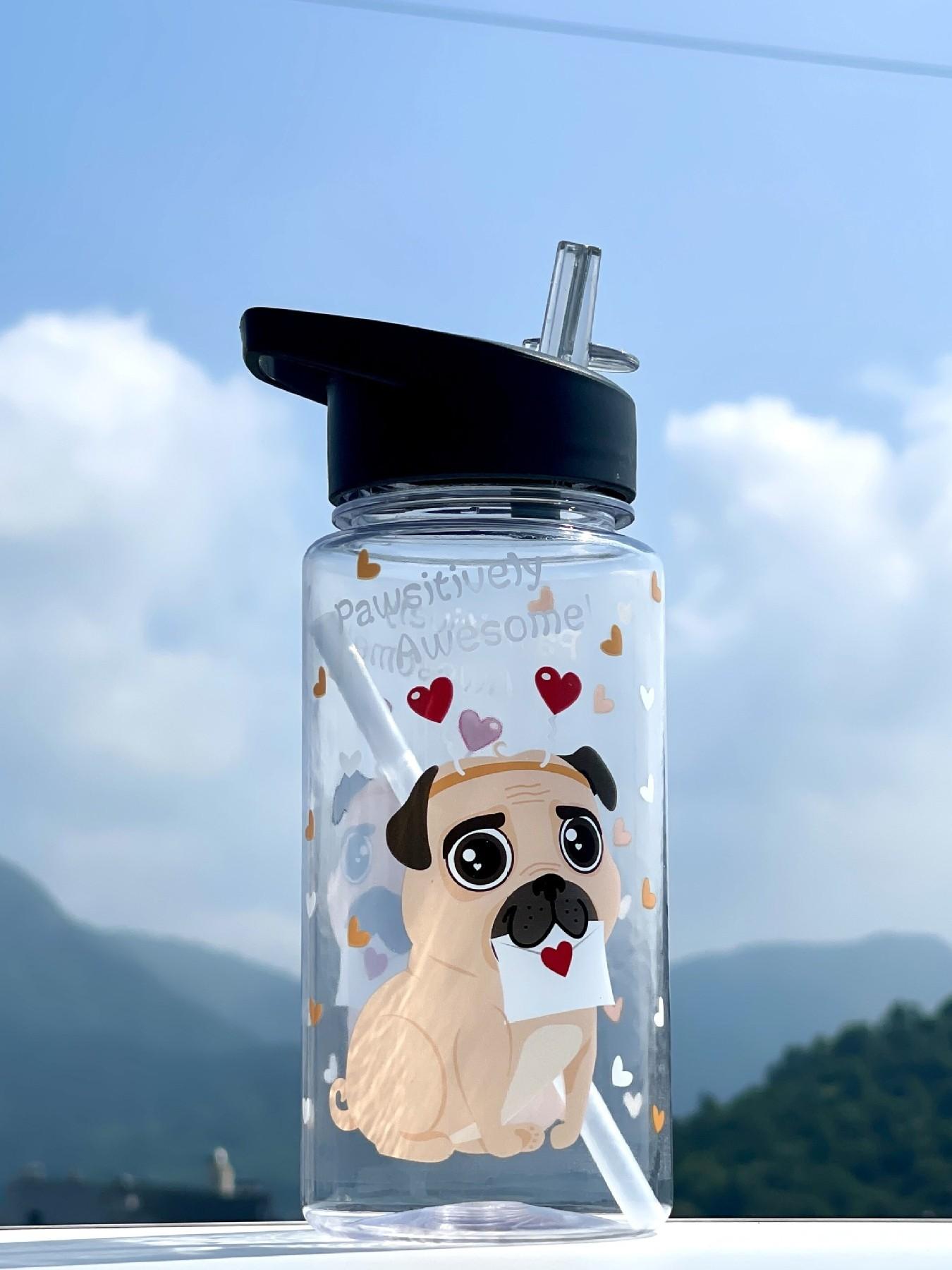 1pc Cross-Border Cartoon Pattern Personalized Plastic Water Bottle, Portable Handle, Space Cup, Straw, Ideal for Outdoor Sports
