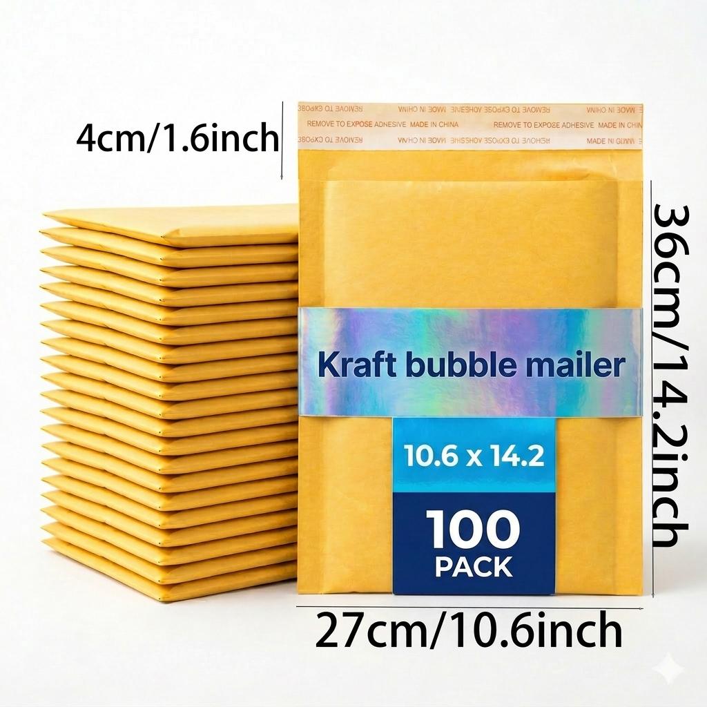 50/100 Pcs 10.6x14.2 Inch X-Large Extra Wide-Long Fit Bubble Mailers - Heavy Duty Padded Mailing Envelopes with Self-Sealing Strip, Waterproof for All Mailing Scenarios & Large-Size Item Shipping