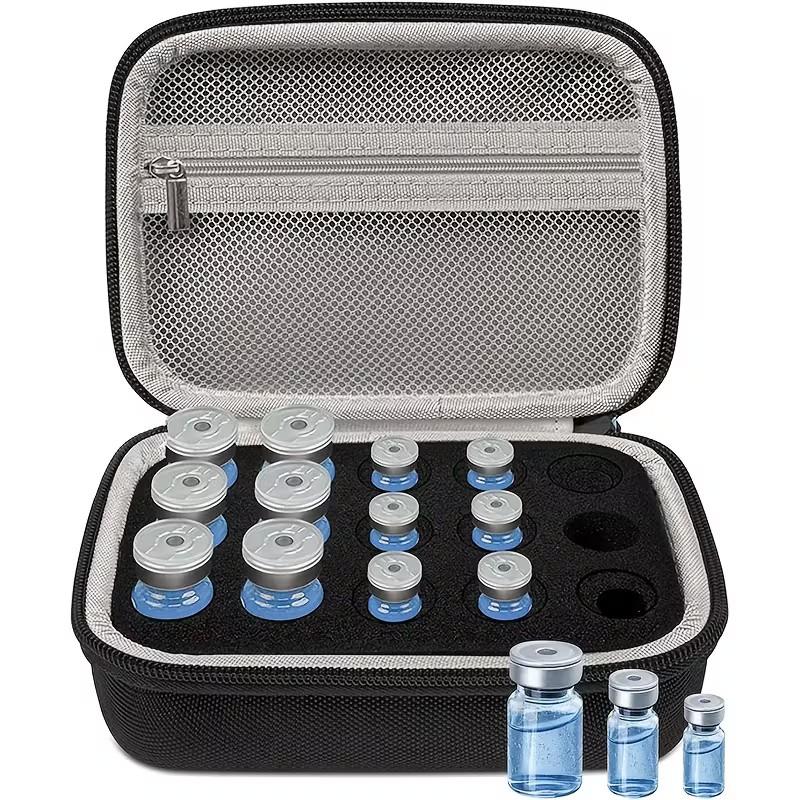 ❄️Peptide Storage Box, 15-Compartment Organizer with Mesh Pockets, Ideal for 0.1oz, 0.17oz, 0.34oz Bottles, Perfect for Refrigerator Use, Box Organiser
