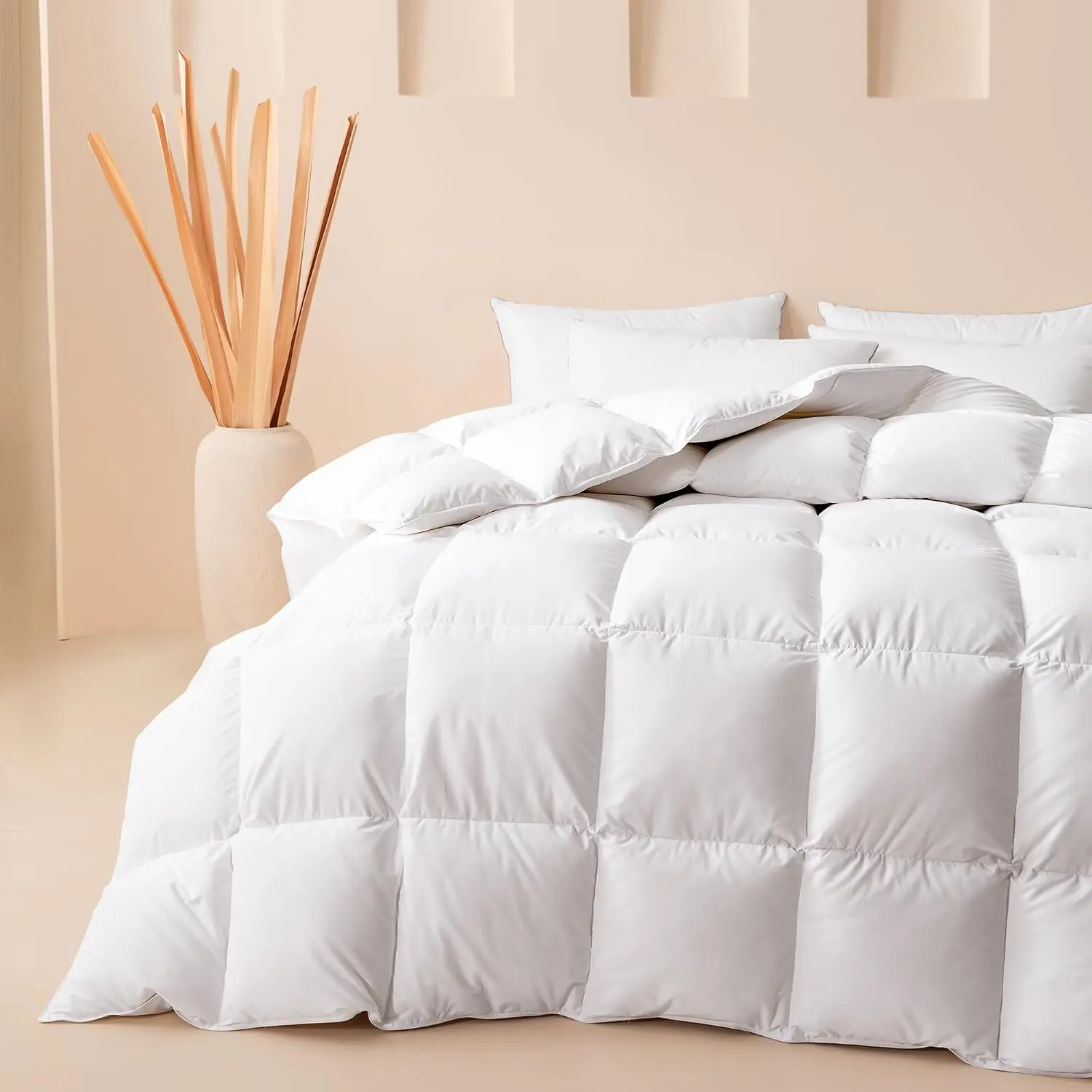 King Size Feather Down Fiber Comforter Ultra Fluffy Duvet Insert, All Season White Cotton Cover Luxury Hotel Bed Comforter with Corner Tabs, 106x90 Inch