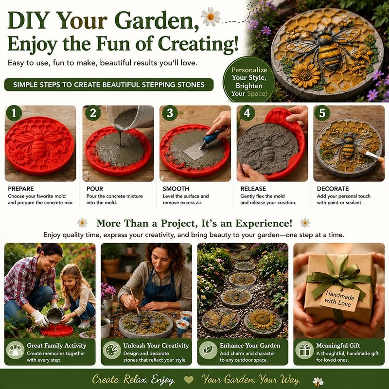 DIY garden decor,Reusable concrete mold,Silicone Stepping Stone Mould｜Outdoor Garden Ornament, DIY Concrete Craft, Re‑usable Mold to Make Unique Garden Pathway Art#GardenSteppingStoneMold #DIYGardenDecor#ReusableConcreteMold