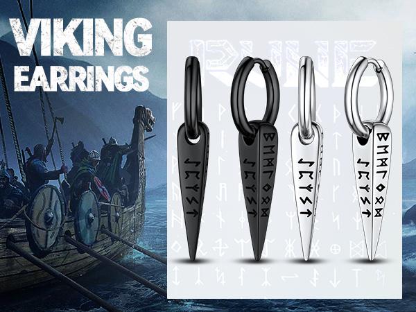 FaithHeart Runes Hoop Dangle Earrings Norse Viking Style for Men Women Stainless Steel FaithHeart Runes Hoop Dangle Earrings Norse Viking Style for Men Women Stainless Steel