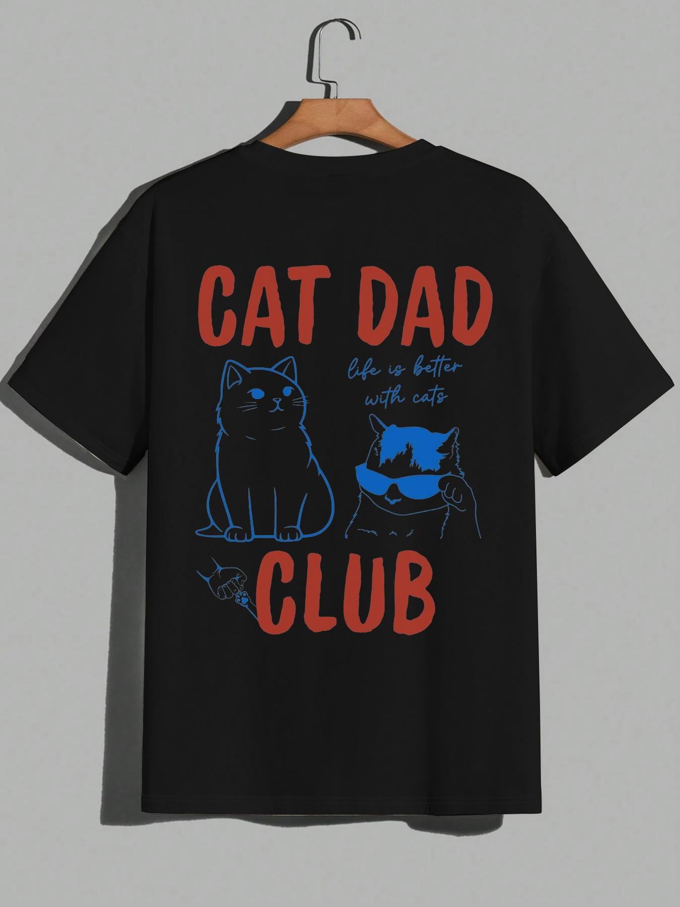 Apex Outpost 1 Piece Men's Cat Dad Club T-Shirt, Oversized Fit With Bold Text & Cool Cat Illustrations For Pet Lovers And Casual Everyday Wear