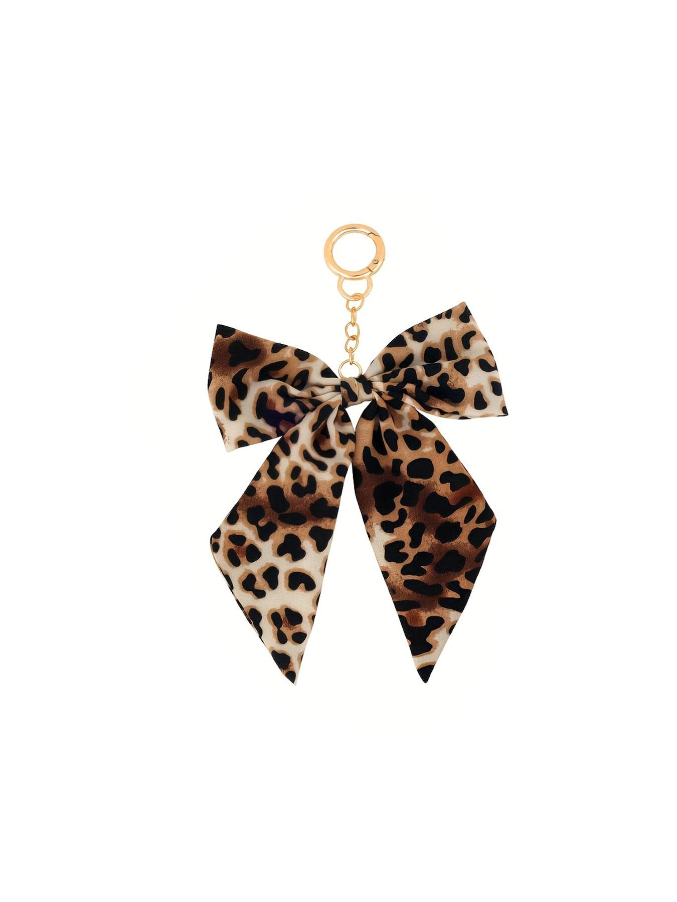 17.5" Leopard Print Purse Chain Strap with Bow Keychain Pendant Charm Golden Acrylic Flat Bag Chain Charm Handbag Accessory, Purse Accessories, Detachable/Attachable Bag Chain Strap for Women'S Handbags,Totes,Purses,Wallet