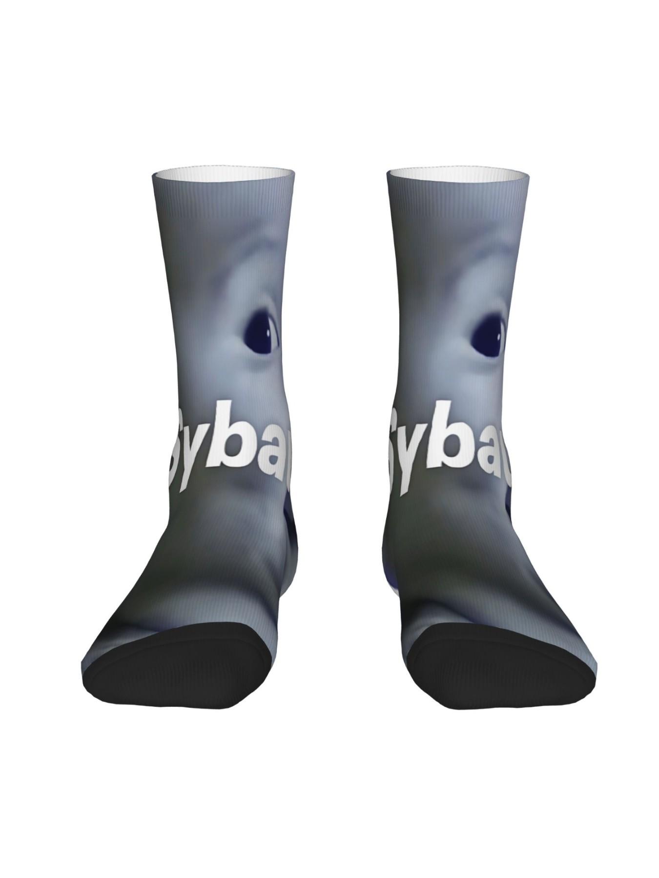 1 Pair Hip Hop Vintage Sybau Crazy Men's compression Socks Unisex Funny Street Style Pattern Printed Funny Novelty Happy Crew Sock Streetwear