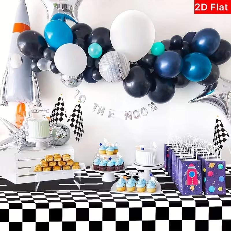 2D Flat Party Tablecloth 1pc, Checkered Racing Theme, Polyester Material, No Power Required, Perfect for Party Decorations
