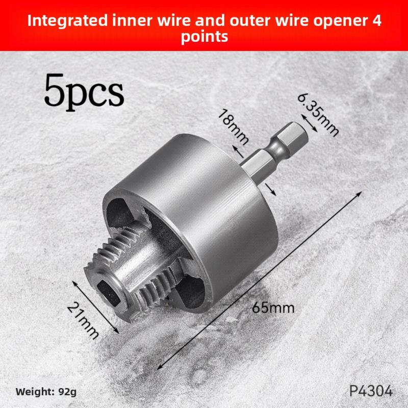 5pcs Heavy Duty Pipe Threading Tool Set/Integrated Internal And External Pipe Threading Tool - 1/2", 3/4", 1"+4 Internal And External Integrated Die Heads Internal/External Thread, Compatible with Electric Drill Pvc/Plastic Pipe Threading Tool