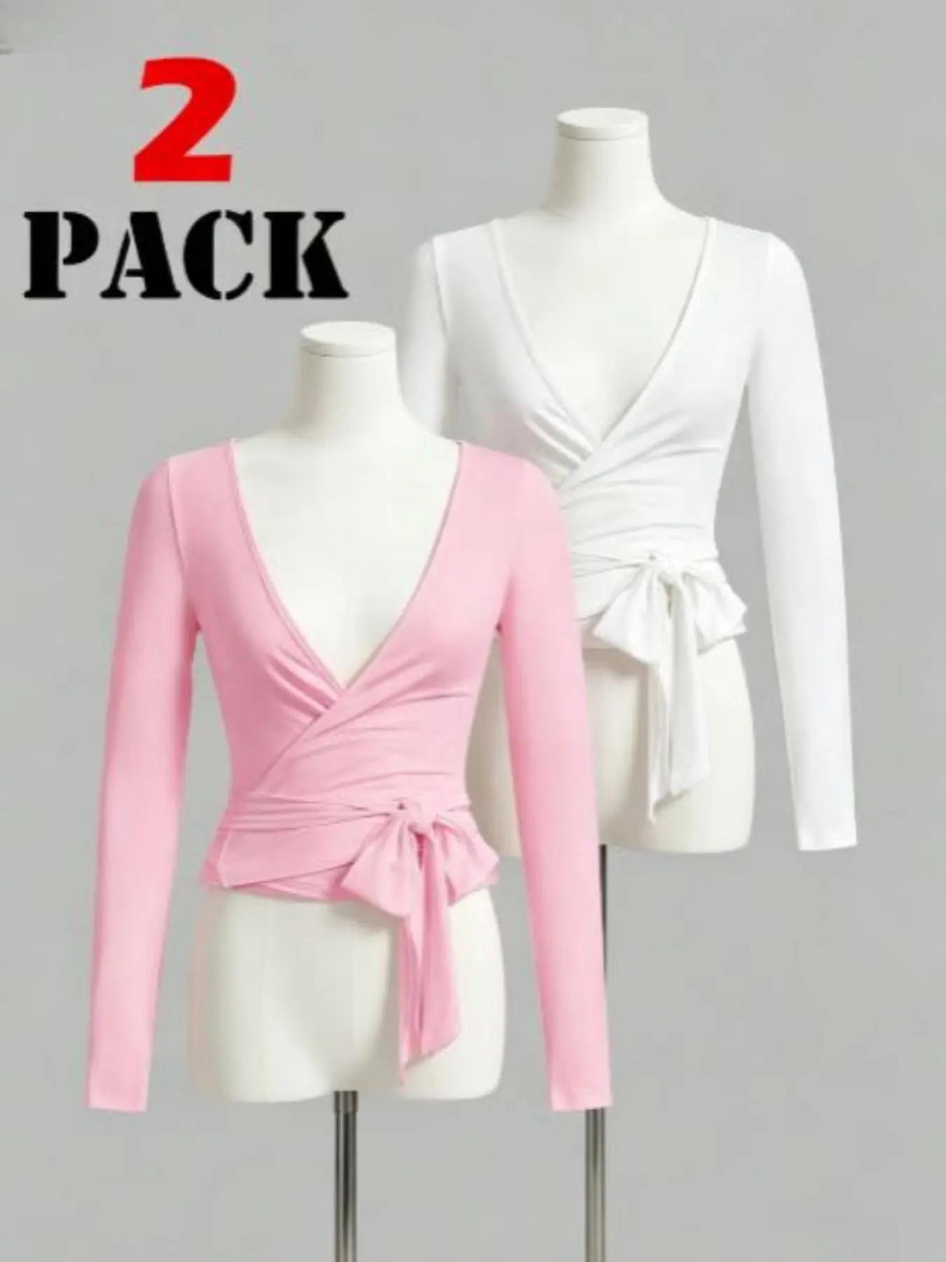 Winter Yoga Fitness, Elastic Soft V-Neck Long Sleeve Slim Fit T-Shirt Set, Open Front Tie Waist Wrap Top Two-Piece, Athleisure Wear Set, Workout Sets, Gym Yoga Outfit, Yoga Workout Activewear, Yoga Clothes, Workout Sportswear