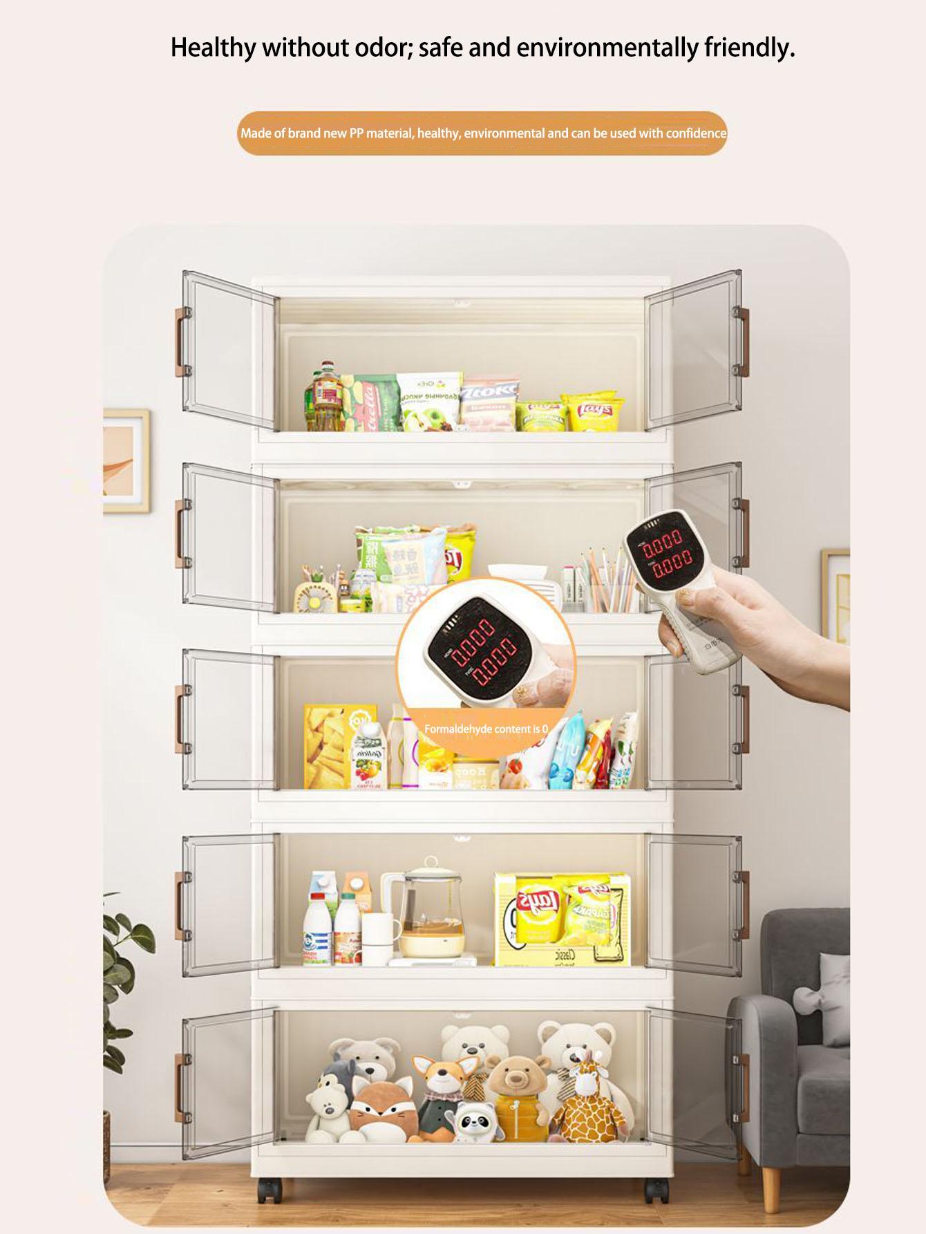 Multifunctional Foldable Storage Cabinet, Modern Mobile Display Unit for Living Room & Bedroom, Baby Toys Clothes Organizer