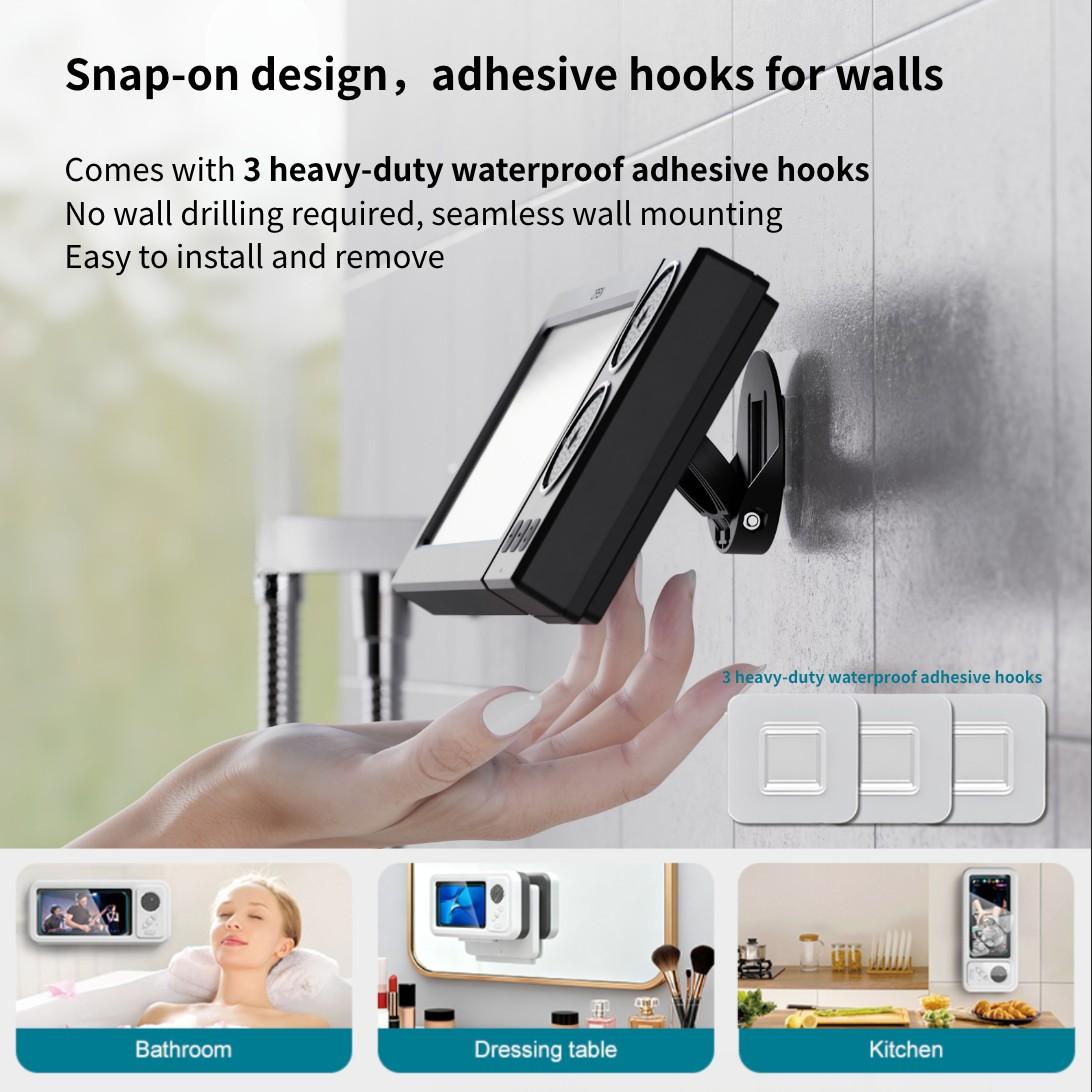 Waterproof box speaker, bathroom waterproof 360 ° rotating touch screen, Bluetooth speaker, watch movies, listen to music, phone holder Bluetooth speaker audio shower TV holder, swimming pool, kitchen, bathroom, sink