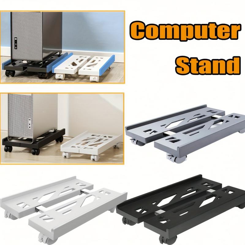 1 Count Adjustable CPU Tower Stand with Wheels, Portable Plastic Computer Case Rack for Home Office, Easy to Move and Ventilate