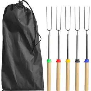 5 PCS Stainless Steel Marshmallow Roasting Sticksfor, 32Inch Long Kitchen Smores Sticks For Fire Pit, Marshmellow Roasting Tongs BBQ Tools, Smores Skewers for Campfire, Camping, Hotdogs, Bonfire Grill