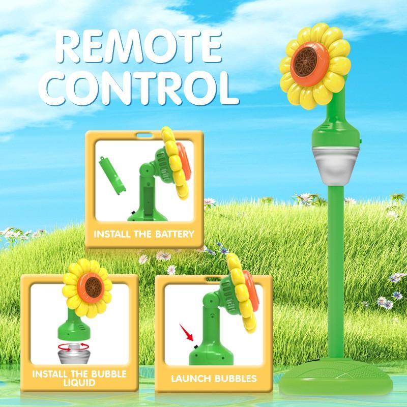 Automatic Bubble Blower Toy With Remote Control Sunflower Bubble Machine Stand Adjustable Rechargeable Bubble Maker With Lights For Outdoor Wedding Birthday Party Gift