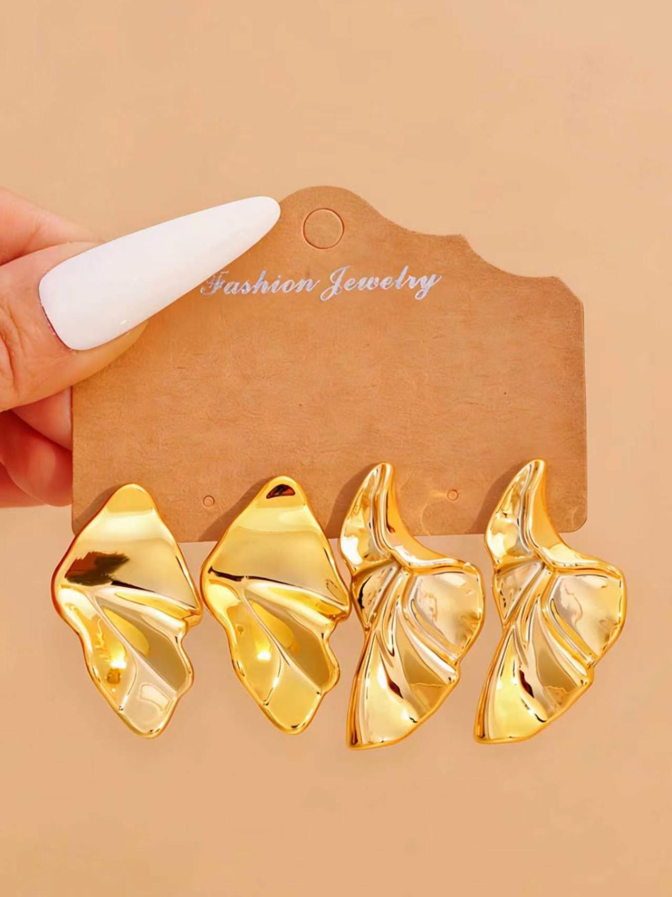 Fashion Earrings Set, Leaf Shape Geometric Studs, Flower C Ring, Teardrop Earrings, Elegant for Daily Wear, Parties, Vacations