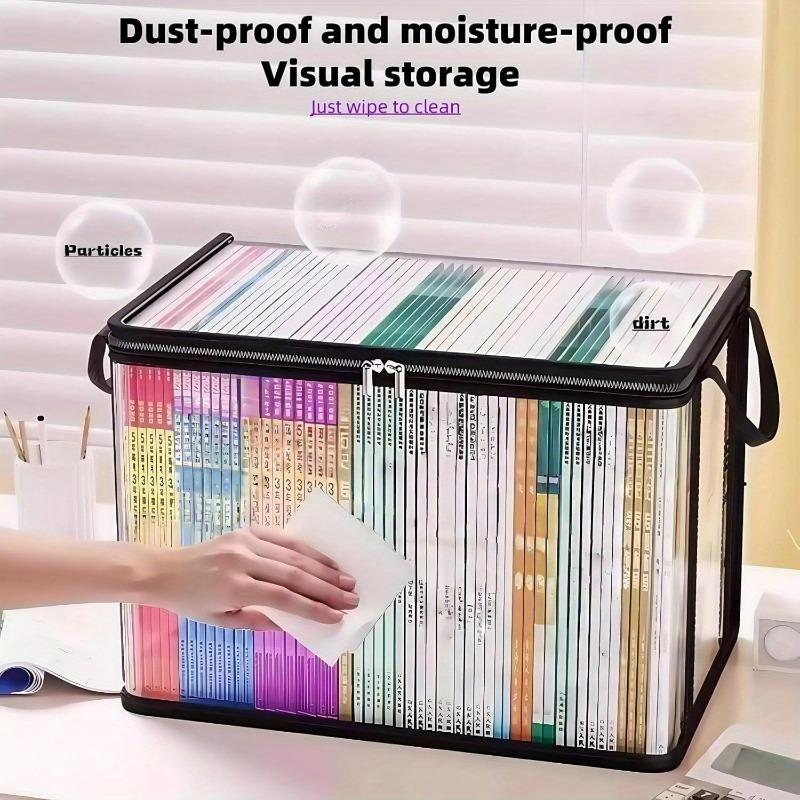 Heavy-duty transparent book storage bag - sturdy handle design, zippered folder protective cover, suitable for home, office, school and library - ideal for storing books, magazines, reports and presentations, a must-have for home organization