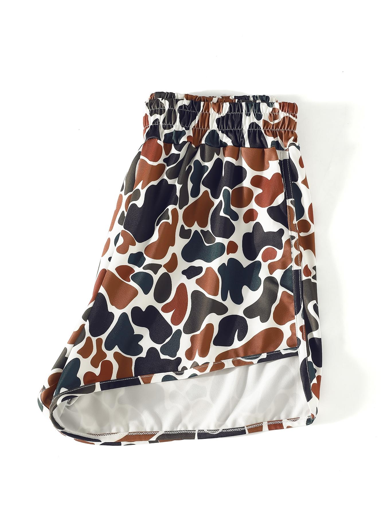 Women's Camo Print Elastic Waist Shorts, Camouflage Print Shorts, Casual Comfy Breathable Shorts for Daily Wear, Ladies Bottoms for All Seasons