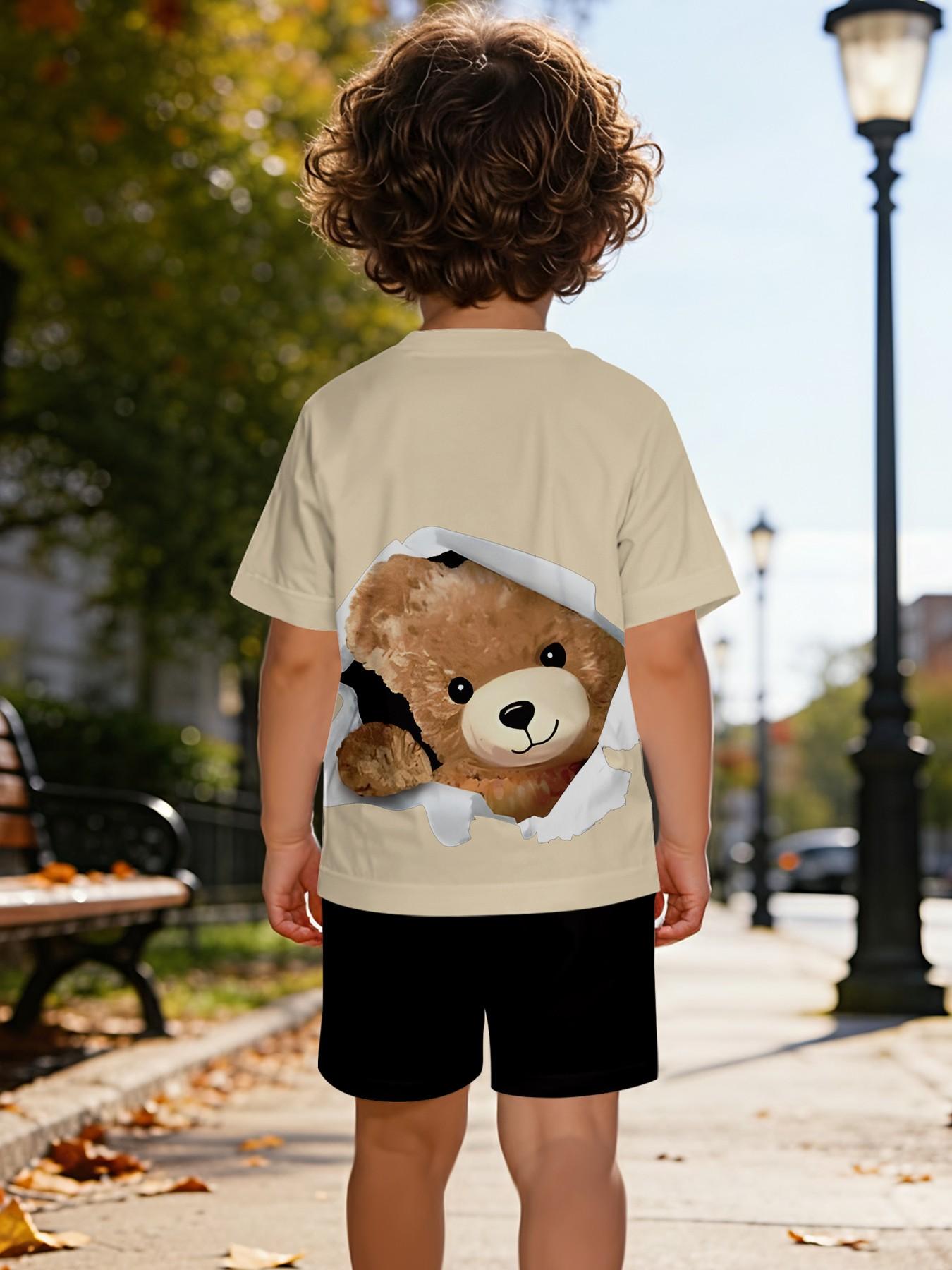 Kids Cartoon Short Sleeve Set, Unisex Cute Summer Pajamas, Casual Baby Clothes, Perfect Gift, 100% Polyester, Ideal for Daily & Outdoor Activities