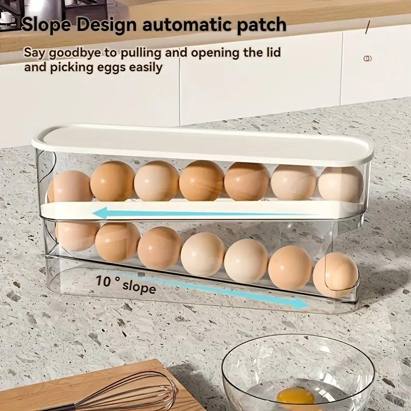 Double-layer egg storage box, space-saving organizer for the side door of the refrigerator, durable polypropylene, transparent, stackable design with an easy-to-open lid, perfect for home use, refrigerator egg rack