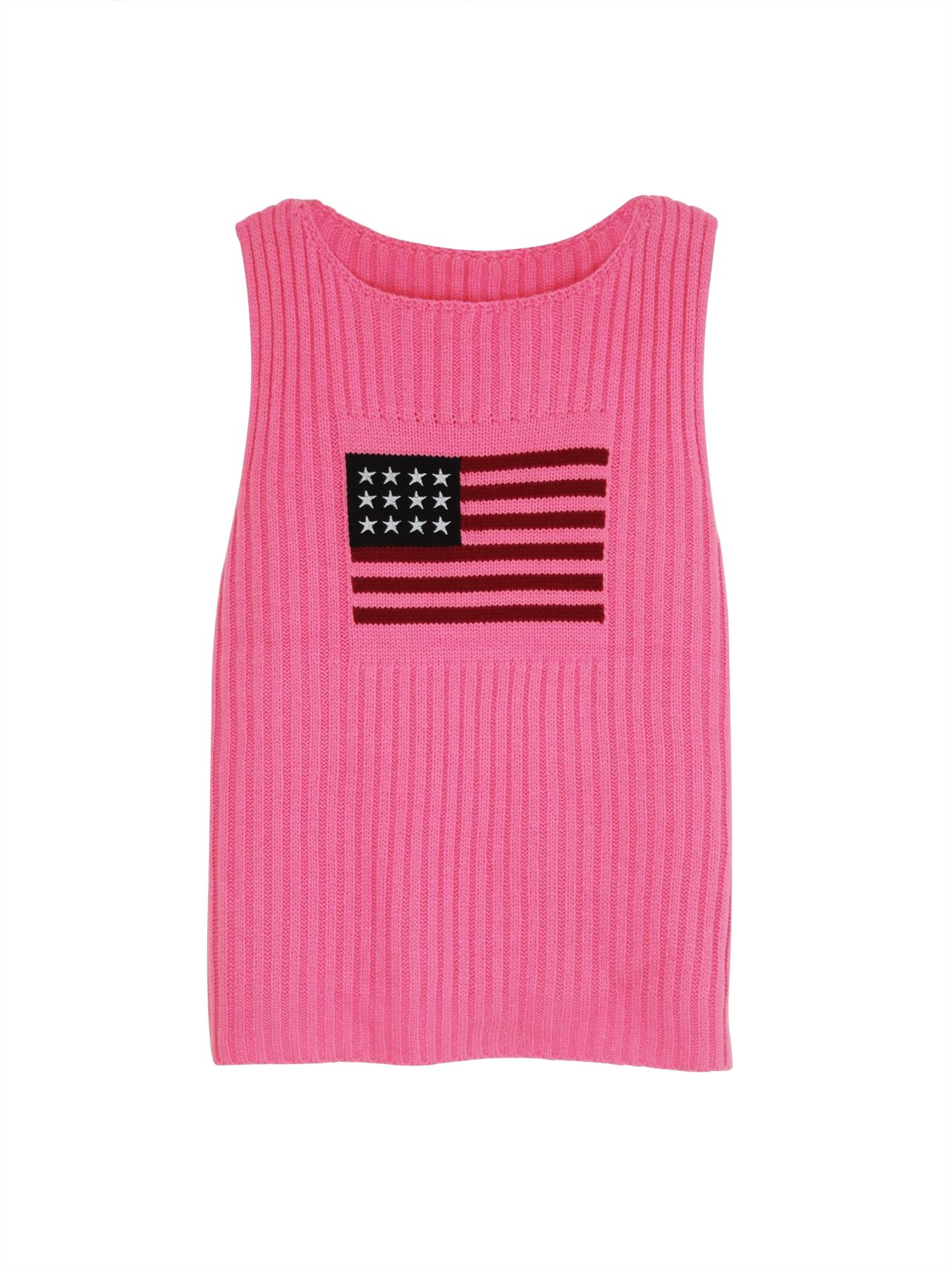Women's Flag Graphic Print Split Hem Sweater Vest, Casual Fashion Round Neck Sleeveless Jumper Vest for Summer, Ladies Knit Clothing for Daily Wear