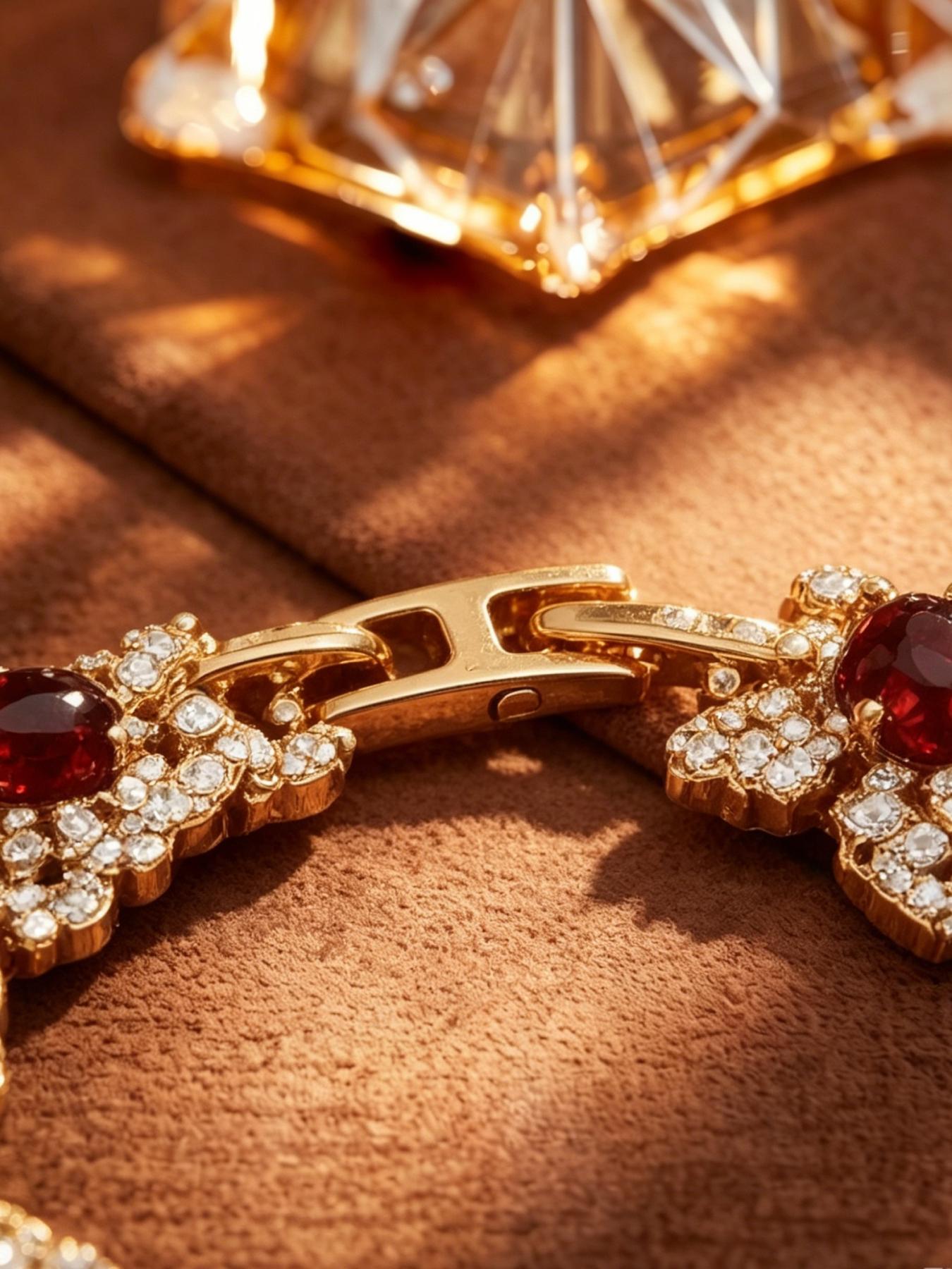 A gorgeous bracelet made of ruby-colored glass and clear crystal, suitable for daily commuting, vacation dates, and also a delightful little gift.