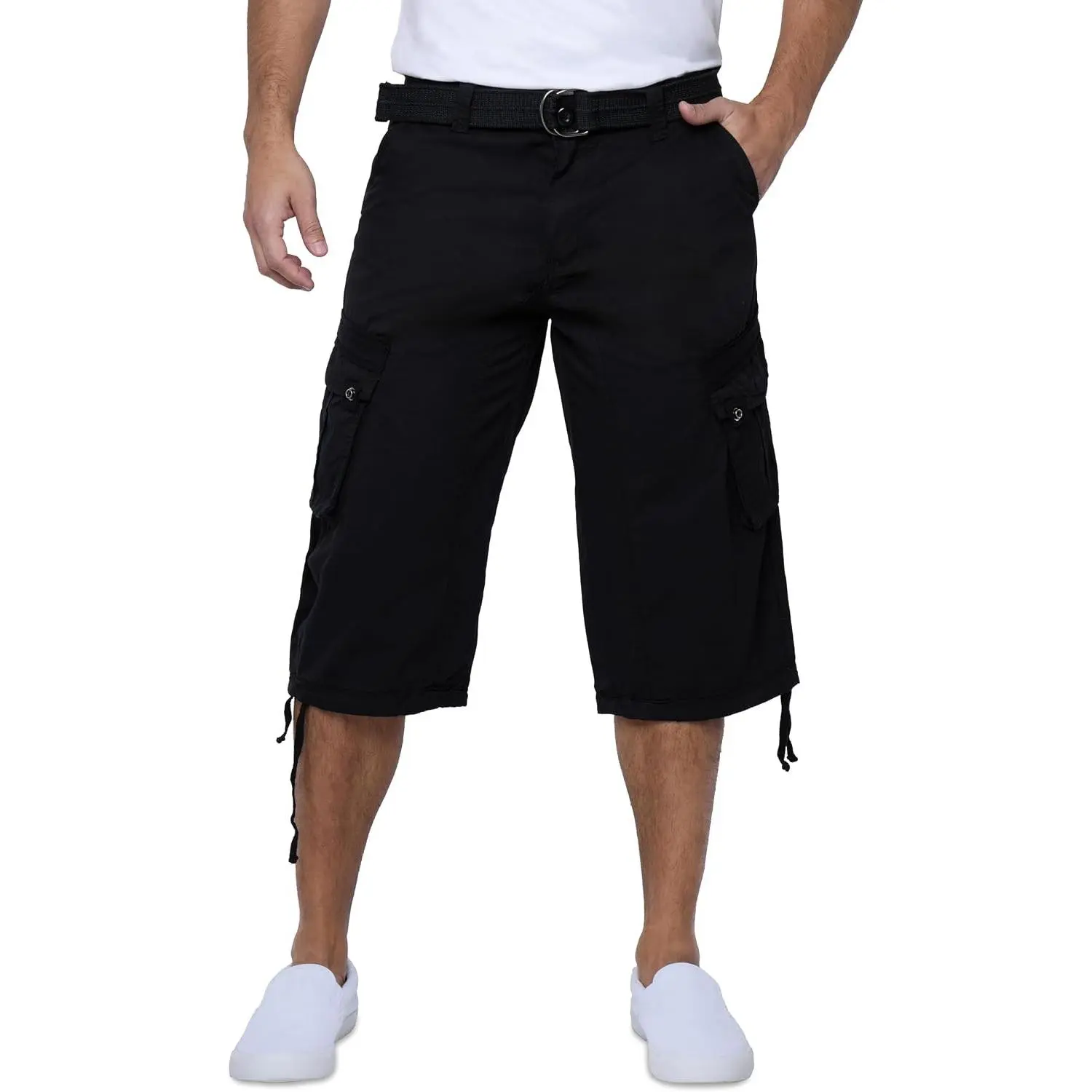 Men's Belted Long Cargo Shorts, Below Knee Length 3/4 Pants (Big and Tall Shorts)Gift
