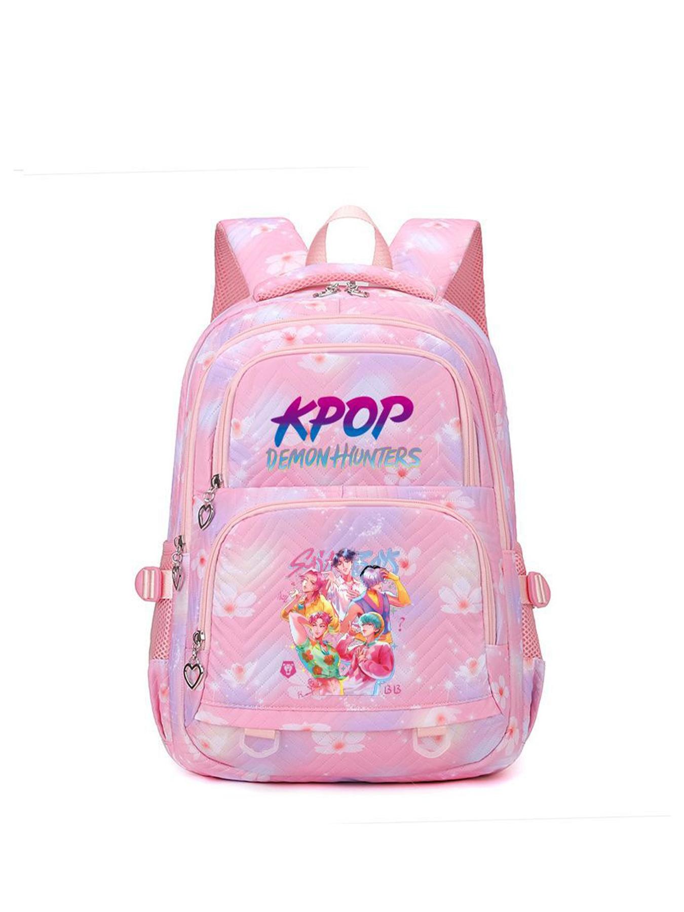 1pc  Ladies' backpack KPOP witch hunting group printed backpack with zipper closure, fashionable and versatile, cute and trendy, suitable for students to go to school, campus, work and travel, large capacity ladies' backpack School Backpacks