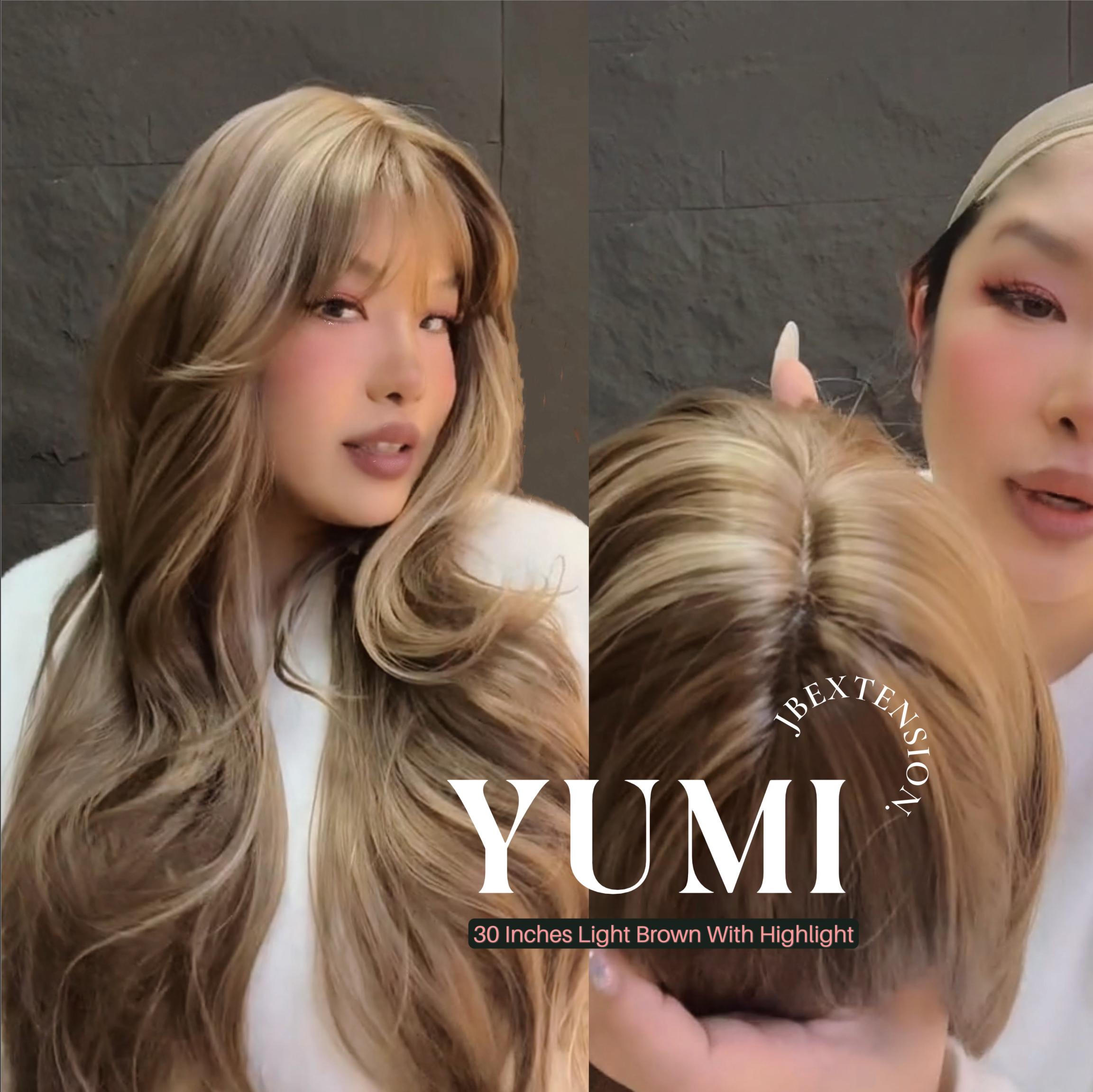 JBEXTENSION 30 Inches Long Light Brown With Highlight Wig With Bangs YUMI JBEXTENSION 30 Inches Long Light Brown With Highlight Wig With Bangs YUMI