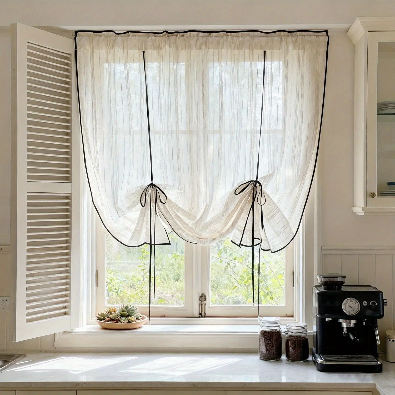 1pc Edge Linen Texture Vertical Blind, Living Room Bedroom Privacy Curtain, Kitchen Cabinet Cover Curtain, Korean Style Curtains