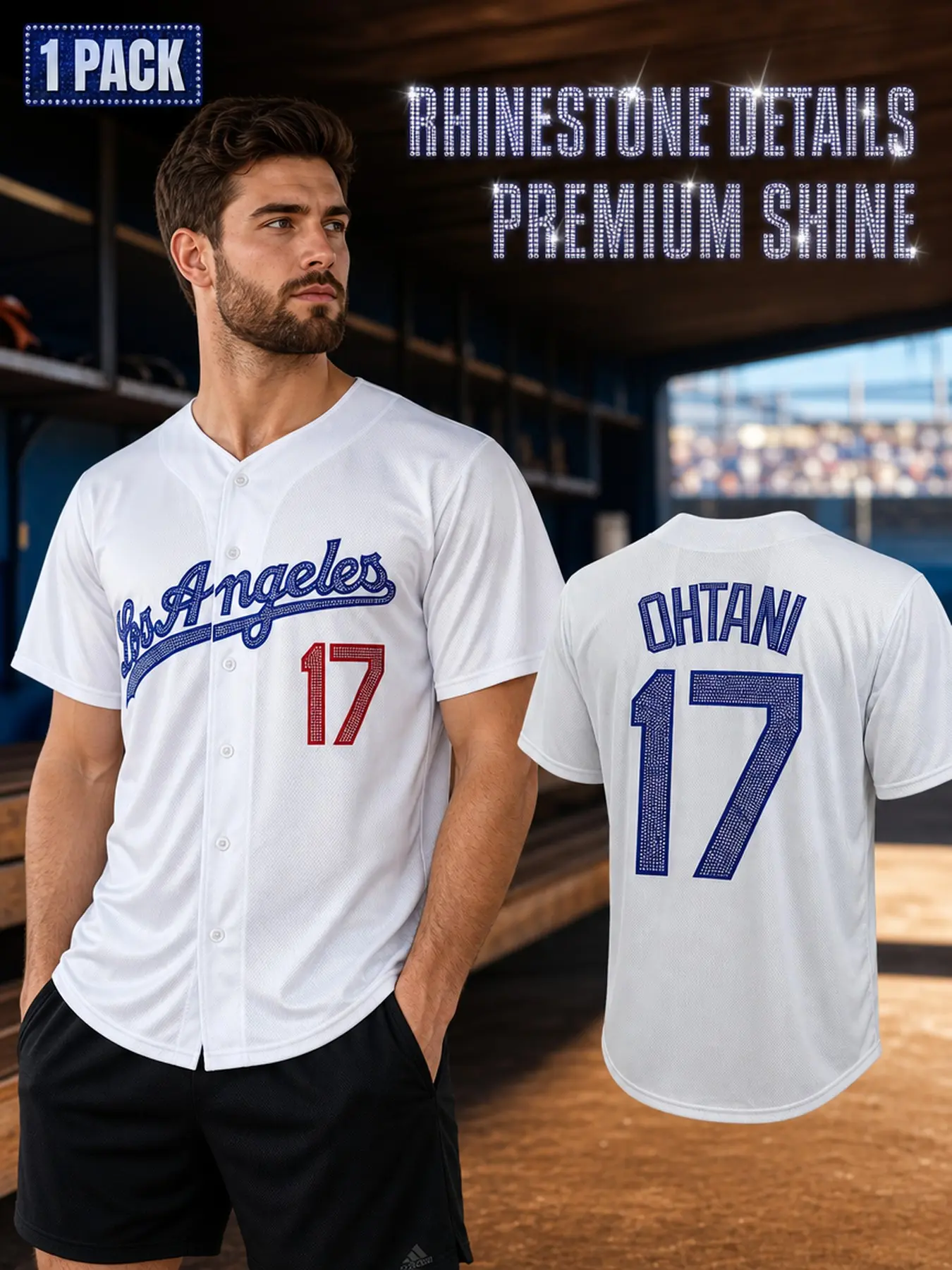 Los Angeles 17 Rhinestone Baseball Jersey Men Women Sparkle Glitter Baseball Shirt Casual Short Sleeve Button Down Sports Jersey Sports Top Party Outfit Jersey Shirts Sports Clothing