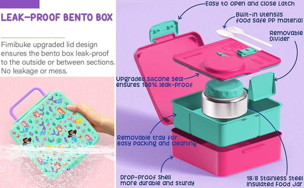 Fimibuke 60oz Leakproof Bento Lunch Box with 8oz Thermos, 3-4 Compartments, Sauce Jar & Utensils, BPA-Free, Dishwasher Safe dealsforyoudays