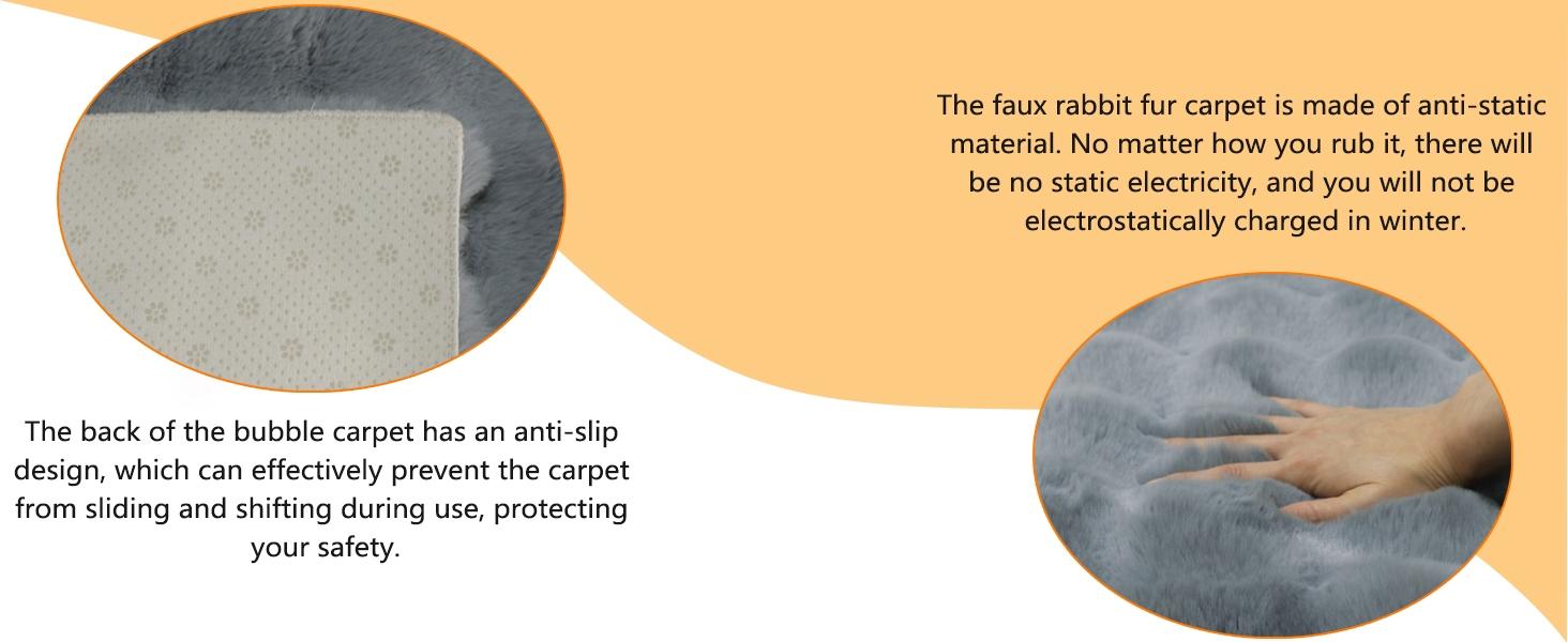 Imitation Rabbit Fur Bubble Fleece Living Room Rug, Faux Fur Soft Rugs, 1 Count Plush Area Rug, Decorative Carpet for Home, Living Room, Bedroom, Hotel, Modern Fuzzy Floor Mat, Aesthetic Room Decor, Cozy Shaggy Rug