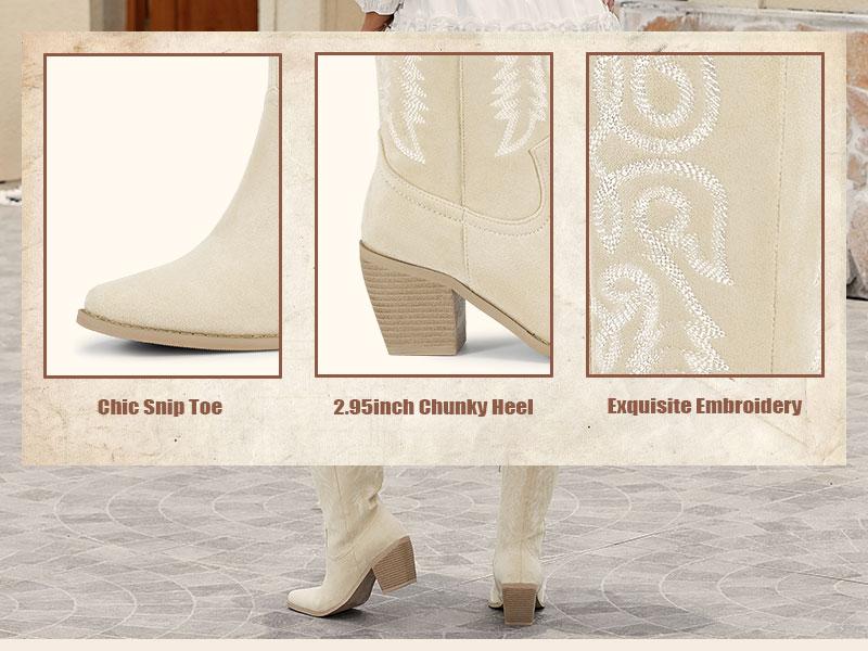 Wetkiss Womens Cowboy Boots Side Zipper Dark Brown Cowgirl Knee High Retro Tall Cowgirl Vintage Embroidery Pointed Toe Chunky Heel Ladies Red Tall shoes,Women's Shoes,Women's Boots #TikTokShopSpringGlowUp #greenish