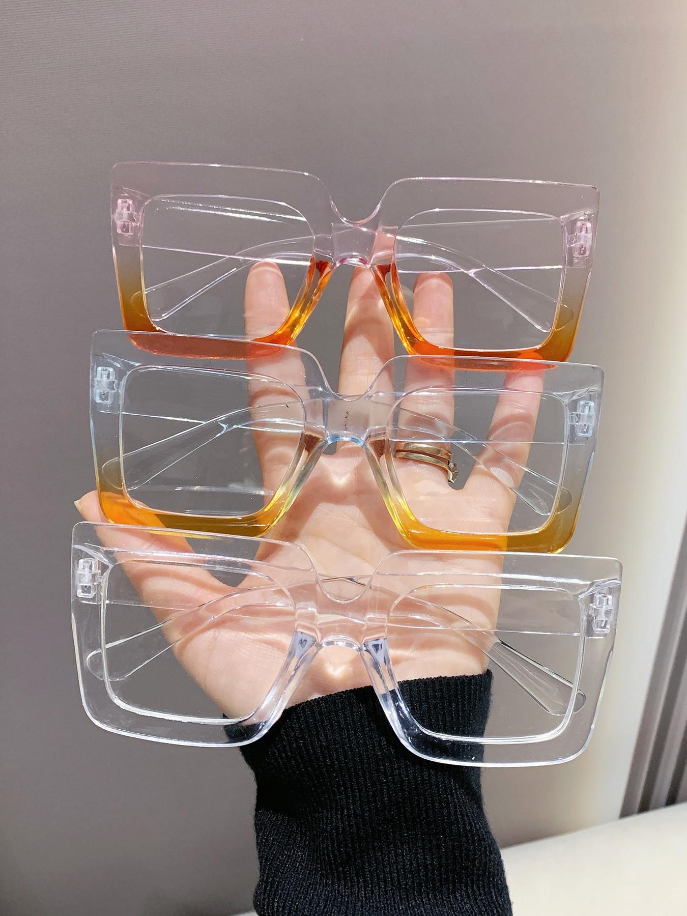 Women's Elegant Large Frame Square Plastic Glasses, Leopard Print & Transparent Lenses, Versatile Street Style, Driving, Daily Wear