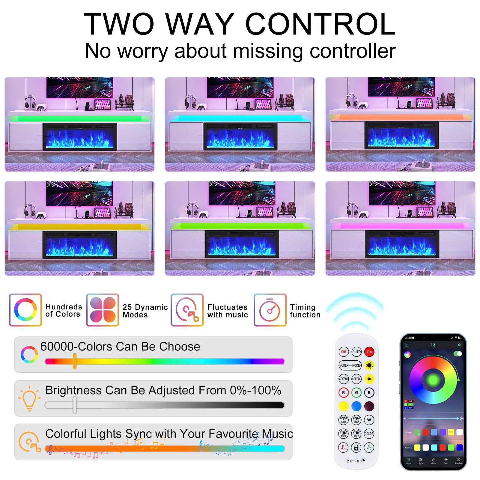 【2Packages Shipping】70in/80in TV Stand with Fireplace Up to 80" TVs/90" TVs, High Gloss LED Fireplace TV Stand Entertainment Center for 70/75+/80/90 inch TV, Modern Media TV Console Cabinet for Living Room,Black/white