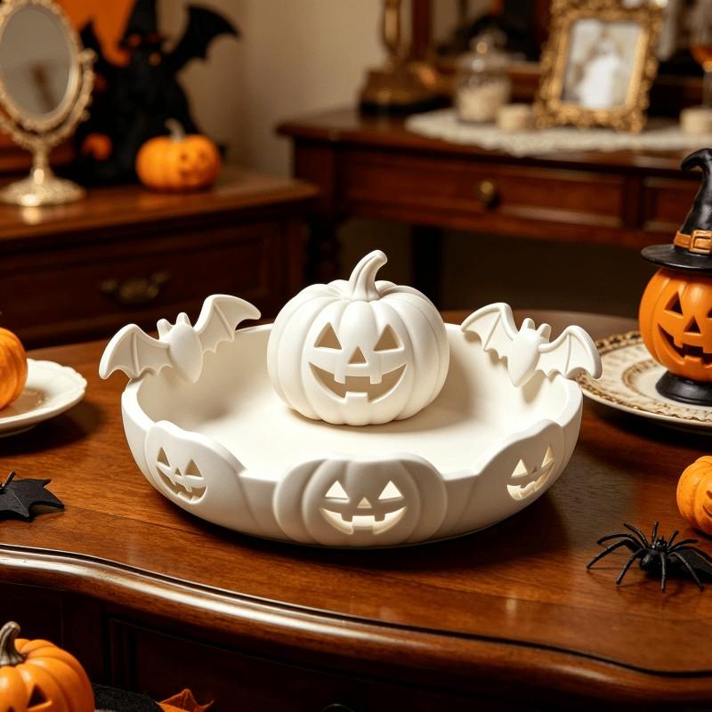 Halloween Pumpkin Bat Jewelry Tray, Gothic Pumpkin Lantern Design, Halloween Candy Bowl, Fall Decor Vanity Accessory, Halloween Gift, Plastic Storage Holder