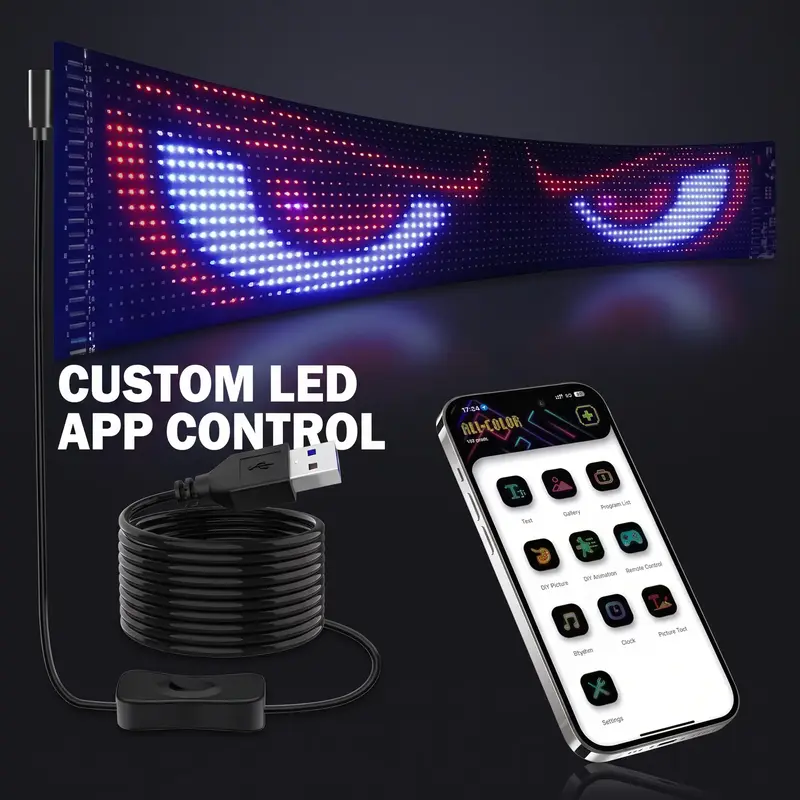 Customizable USB LED Sign, Flexible LED Display with Remote & App Control, DIY Text Animation for Trucks, Cars, Bars, Hotels, and Stores, Illuminated Grill Emblem, Automotive Decoration, Aesthetic Car Accessory #GLOBAL PICKS
