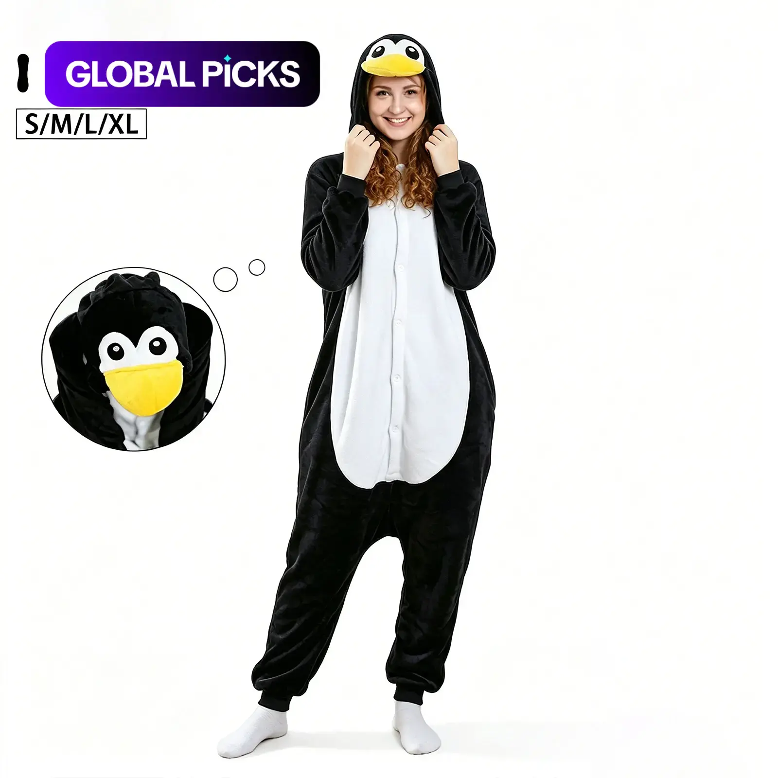 Penguin Wearable Hooded Blanket Onesie, Cozy Fleece Throw for Adults, Perfect for Halloween, Football Games, Graduation Parties