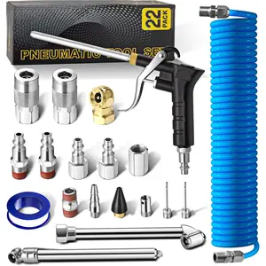 22-Packs Air Compressor Accessories Kit, 25FT Upgrade Repairable PU Air Hose with 1/4'' NPT Air Tool Kit, Air Blow Gun/Air Chuck/Tire Gauge, Pneumatic Tool Set