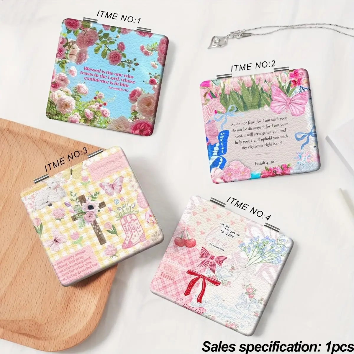 Bible Verse Floral Folding Compact Mirror, Foldable Mirror, Double‑Sided Pocket Makeup Mirror, Inspirational Scripture Butterfly Bow Portable Purse Mirror, Religious Holiday Gift for Women Girls