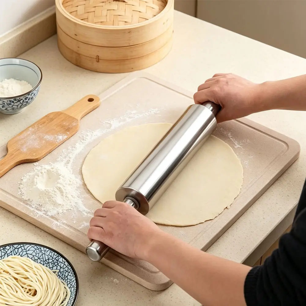 Stainless Steel Rolling Pin, Non-Slip Grip, Thickened Dough Roller, Professional Baking Tool, Easy to Clean, Great Gift