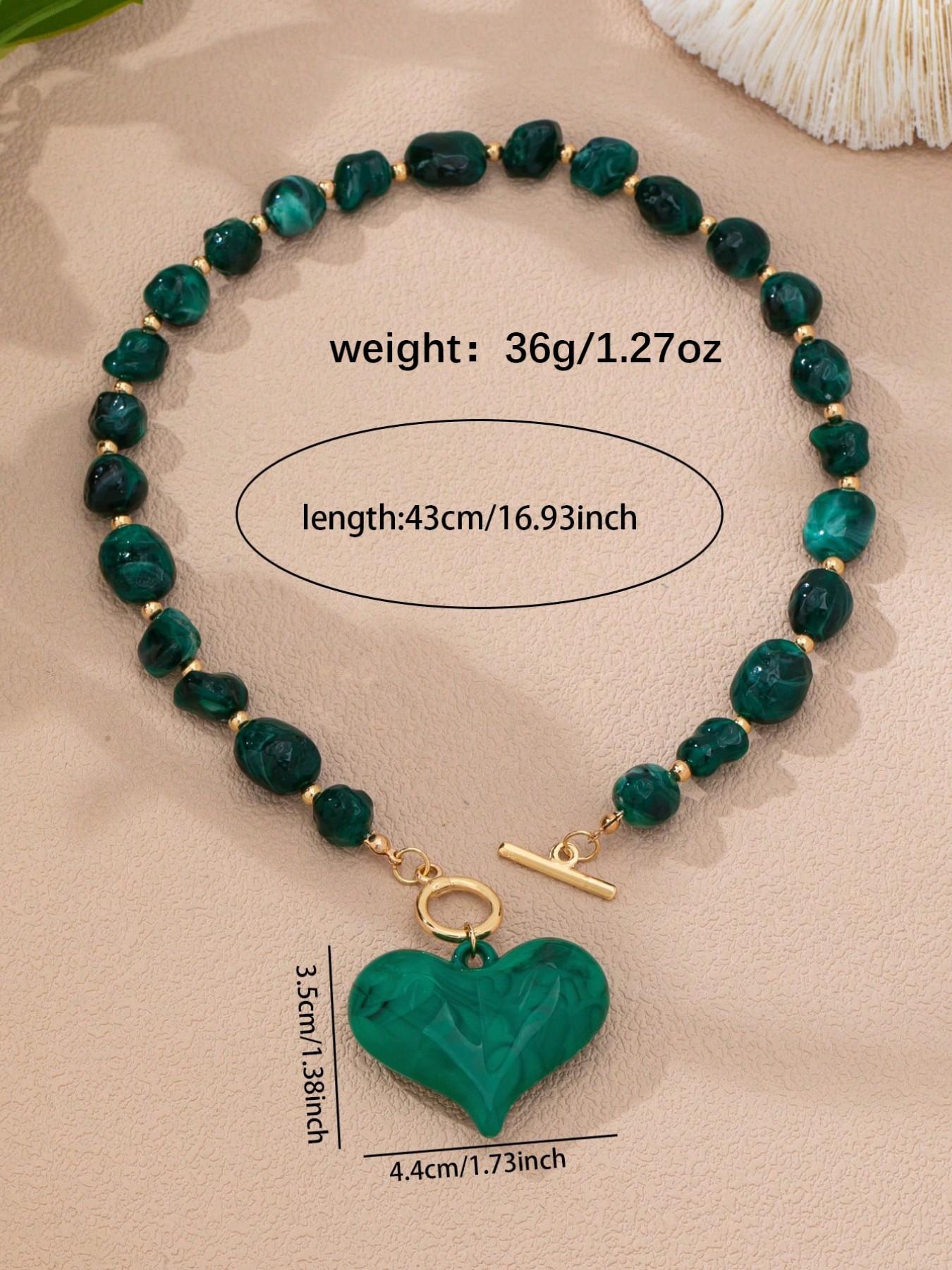 3Pcs Vintage Chunky Beaded Resin Heart Pendant Necklaces for Women, Statement Necklaces with Toggle Clasp, Trendy Jewelry Gift for Parties & Daily Wear, Casual Jewelry