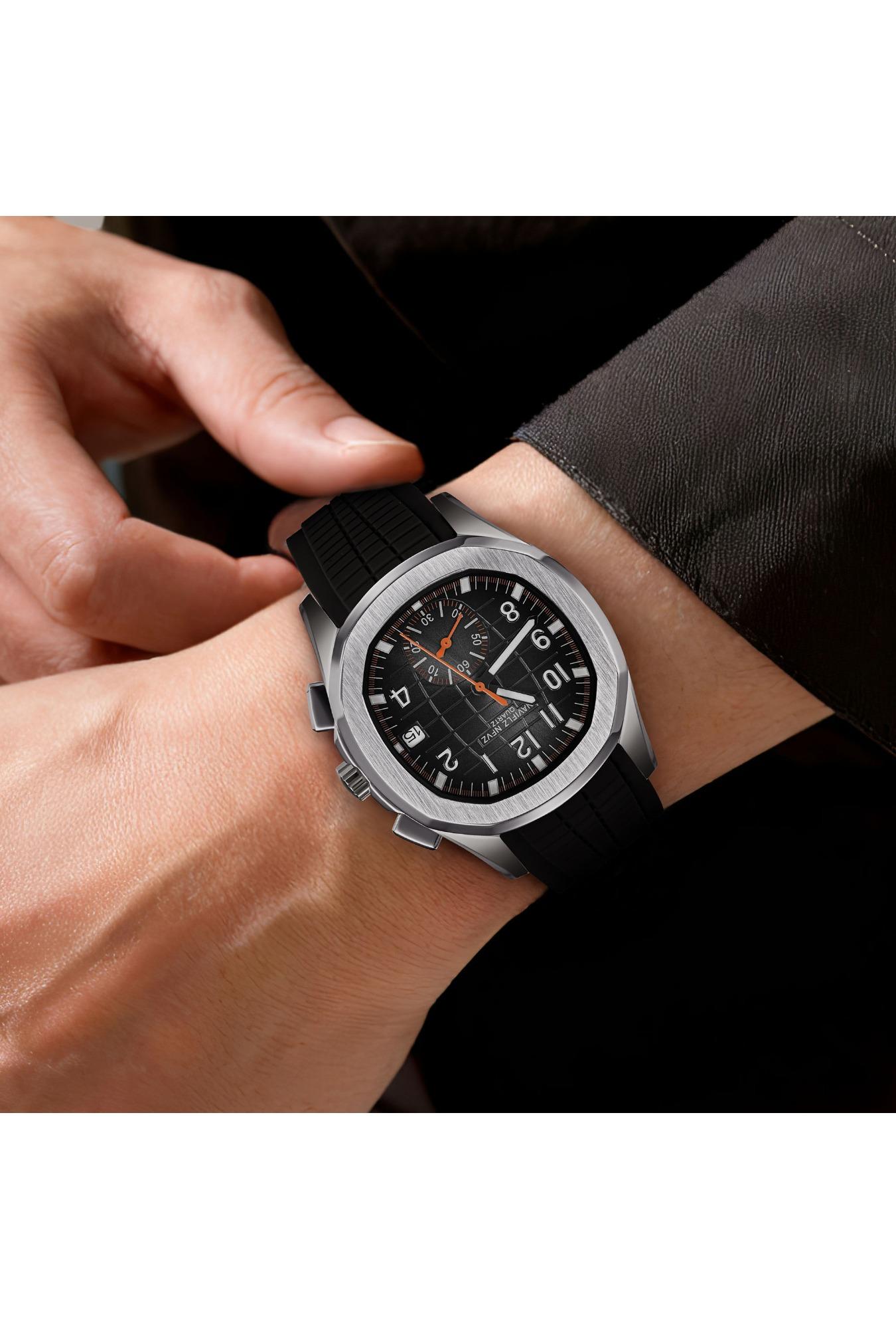 2026 Hot Selling Top Luxury Brand Japan VD53 Mov Chronograph Quartz Watch Stainless Steel Silver-Blue Rubber Strap Luminous Waterproof