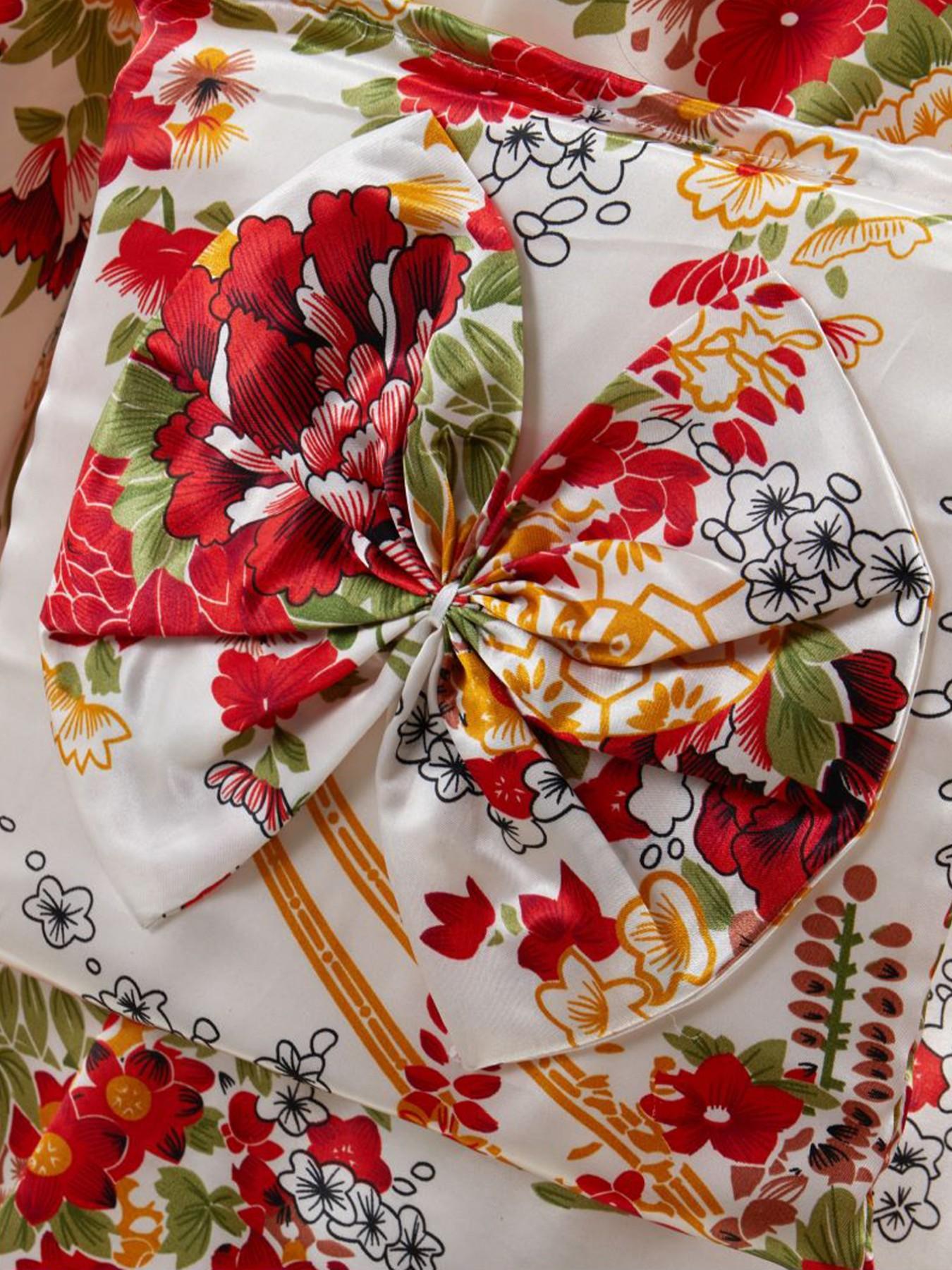 Girls Japanese Floral Satin Kimono Robe Kids Yukata Dress with Obi Children’s Bathrobe Traditional Costume for Cosplay Birthday Party  Photoshoots Cultural Festival School Event Photoshoots & Daily Loungewear Ideal Gift for Girls