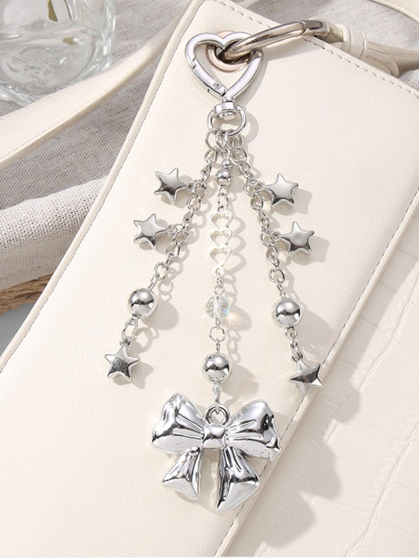 Sweet Cool Fashion Resin Bead Heart Star Charms DIY Keychain, Cute Bow Design, Perfect for Bag and Key Decoration, All Seasons Accessory