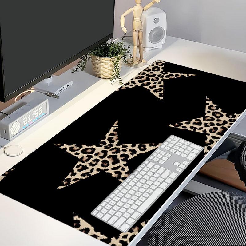 Extra Large Black Leopard Star Mouse Pad Stylish Gaming Mouse Pad 35x16 Inch Computer Keyboard Mousepad Suitable for Families, Offices and Schools. Perfect Gift for Family Members and Friends Desk Accessories