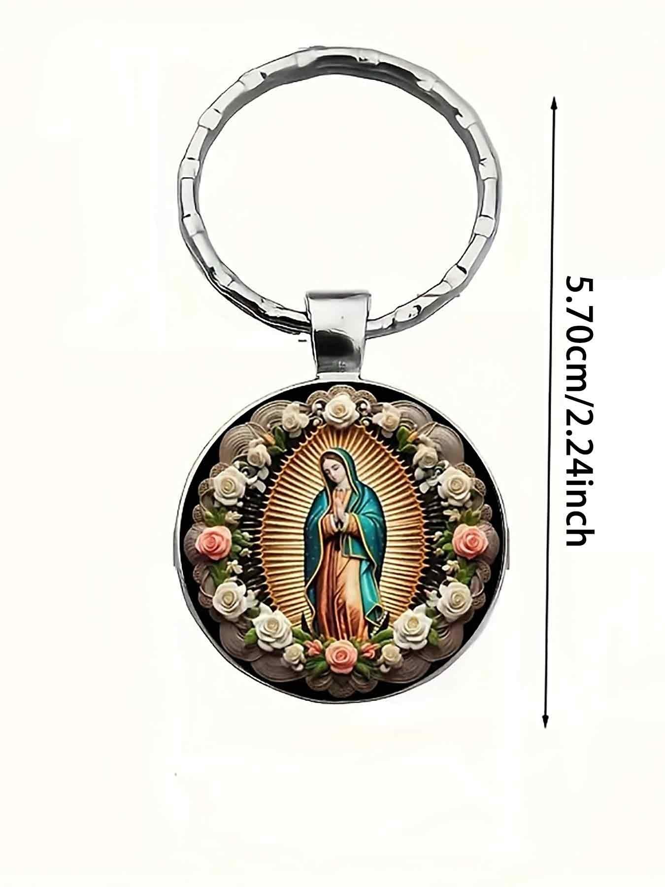 12 Sets Alloy Religious Round Glass Keychain, Includes 12 Organza and 12 Cards, Perfect Gift for Friends, Party, Birthday, Souvenir