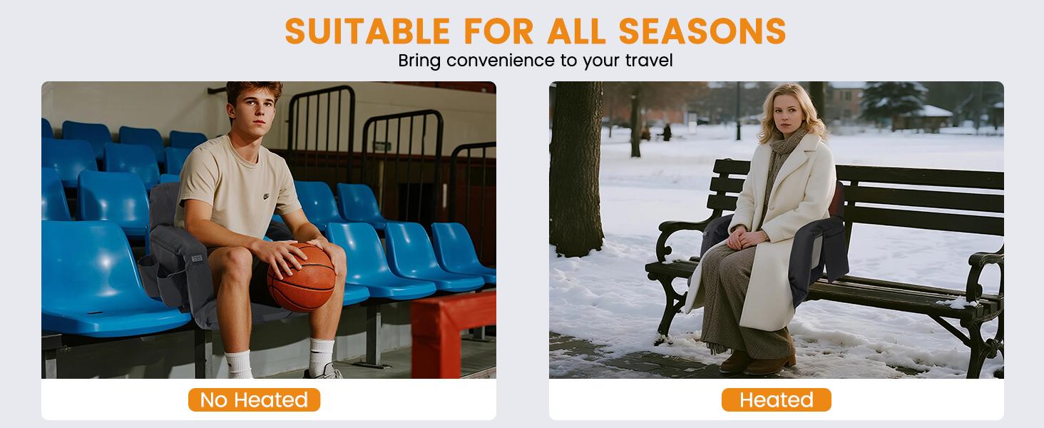 Lilypelle 21“/25” Wide Double Heated Bleacher Seat – 6-Position Recliner with Arms & Back, Portable for Sports & Outdoors, Power Bank Not Included